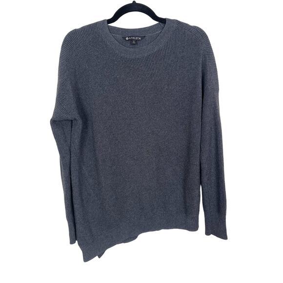 Athleta Small Rest Day Asymmetrical Sweater Gray Ribbed Pima Cotton Lyocell Silk - Picture 1 of 11